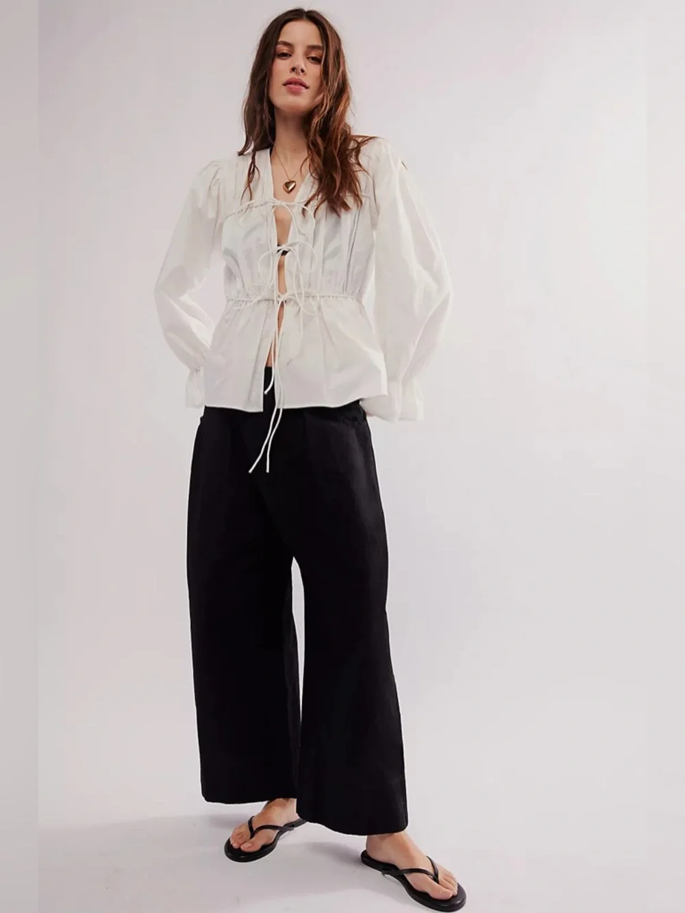 Free People Nigel Preston Poplin Cinched Top In White Size M